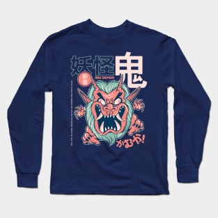 Funny Retro 90s Japanese Kawaii Oni Demon Yokai Long Sleeve T-Shirt